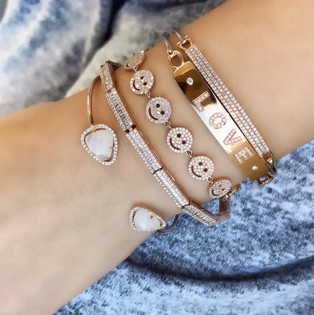 14K Love Plaque Diamond Bangle