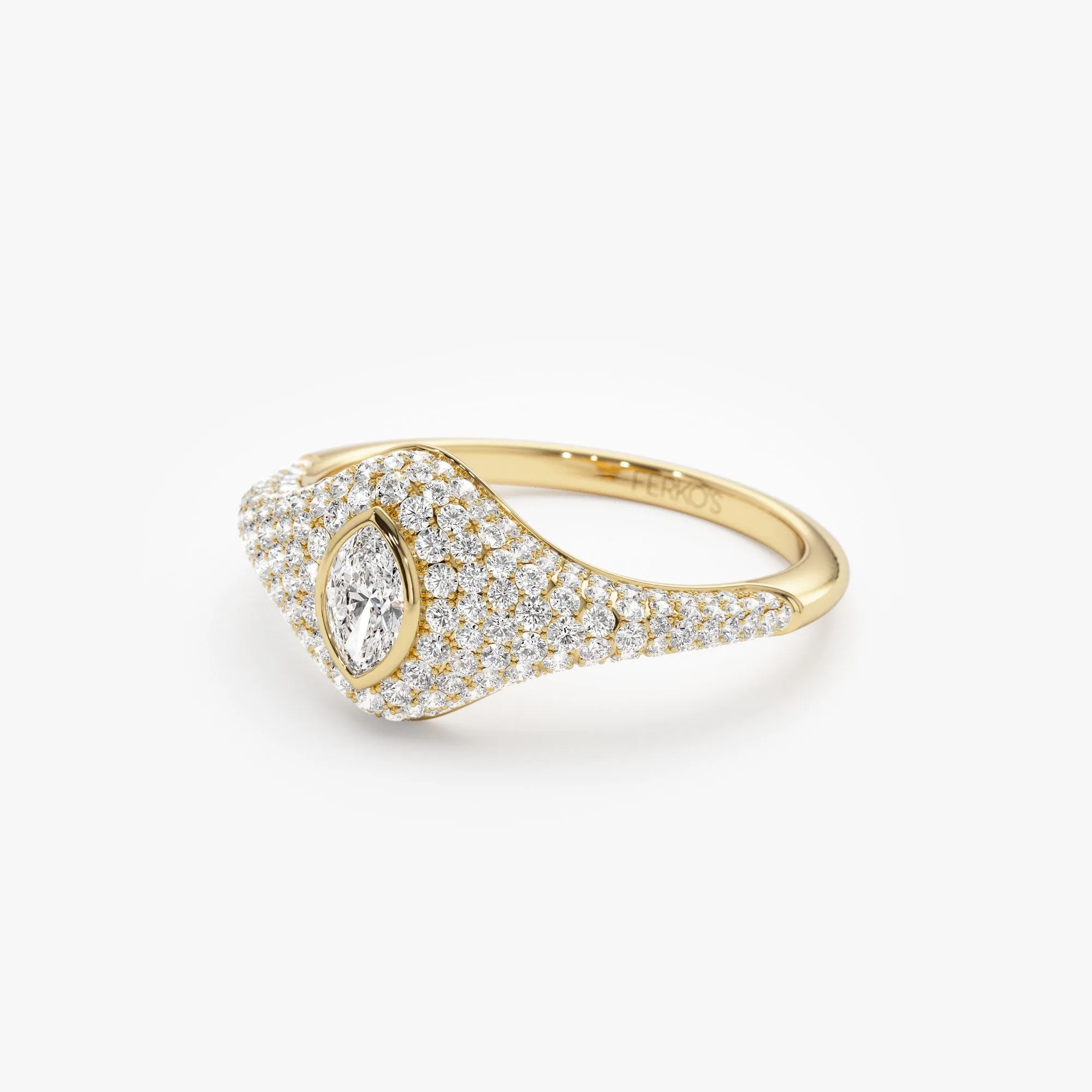 14K Pave Setting Marquise Shaped Diamond Signet Ring