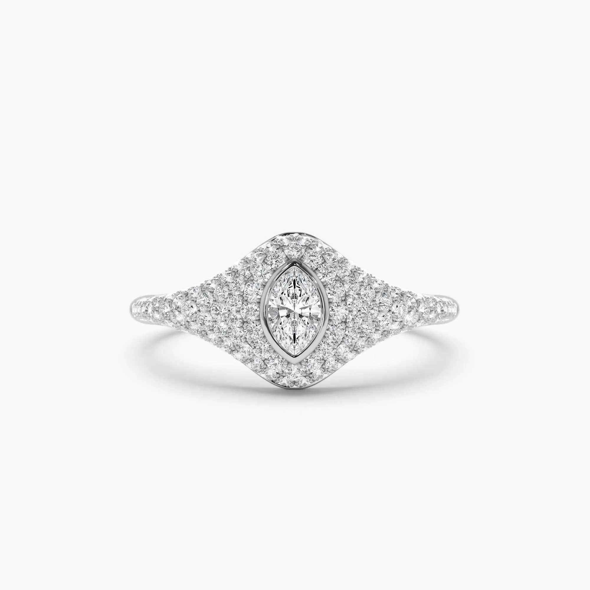 14K Pave Setting Marquise Shaped Diamond Signet Ring