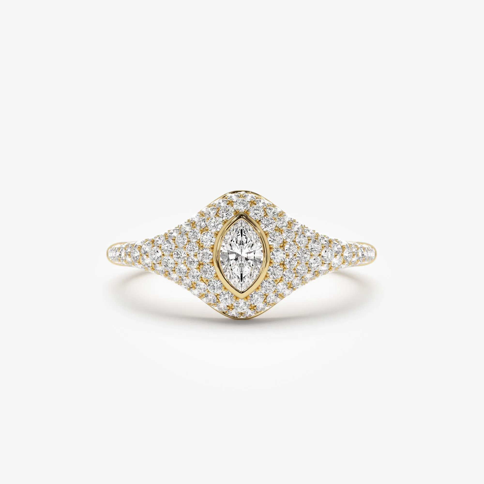 14K Pave Setting Marquise Shaped Diamond Signet Ring