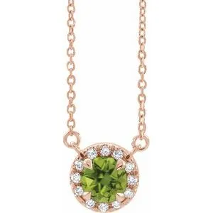 14K Rose 3 mm Natual Peridot & .03 CTW Natual Diamond 18" Necklace