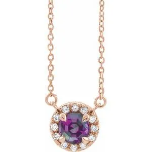 14K Rose 3.5 mm Natural Alexandrite & .03 CTW Natural Diamond 16" Necklace