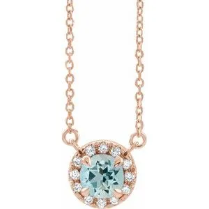 14K Rose 3.5 mm Natural Aquamarine & .03 CTW Natural Diamond 18" Necklace