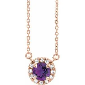 14K Rose 5 mm Natural Amethyst & 1/10 CTW Natural Diamond 16" Necklace