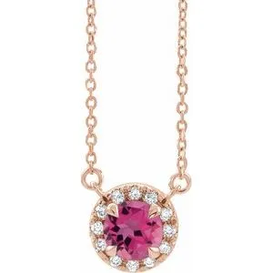 14K Rose 5 mm Natural Pink Tourmaline & 1/10 CTW Natural Diamond 16" Necklace