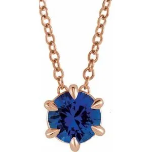 14K Rose 6 mm Lab-Grown Blue Sapphire Solitaire 16-18" Necklace
