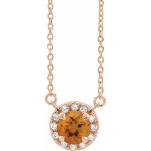14K Rose 6.5 mm Natural Citrine & 1/6 CTW Natural Diamond 18" Necklace