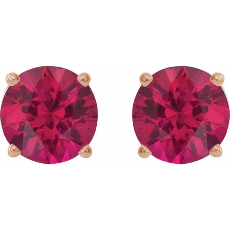 14K Rose 8 mm Lab-Grown Ruby Stud Earrings
