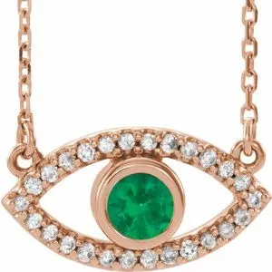 14K Rose Emerald & White Sapphire Evil Eye 18" Necklace