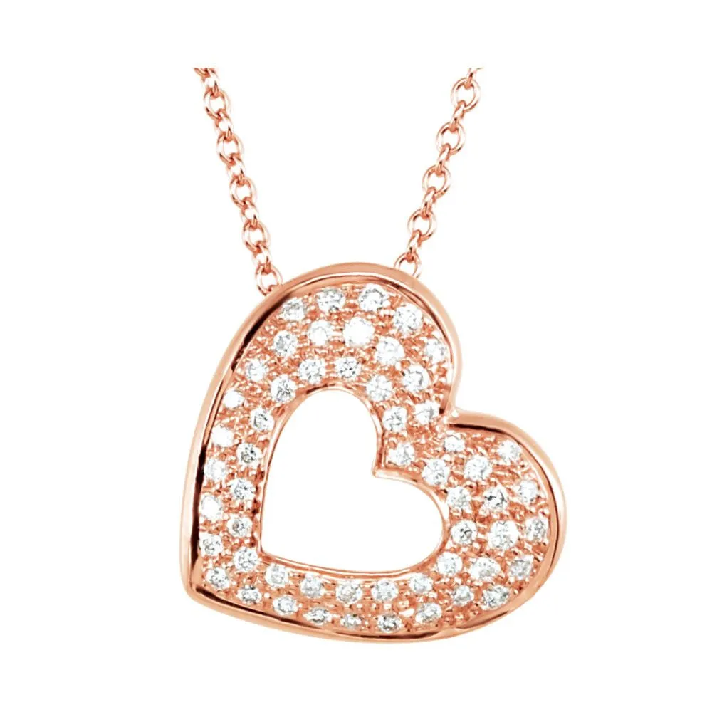 14k Rose Gold Diamond Heart Necklace