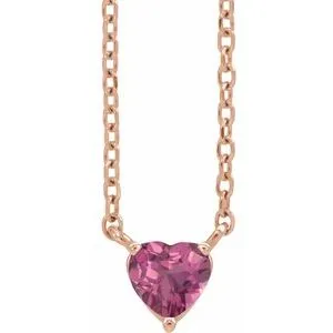 14K Rose Natural Pink Tourmaline Heart 16-18" Necklace