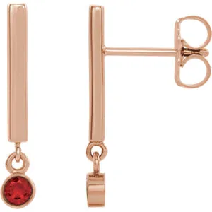 14K Rose Ruby Dangle Earrings