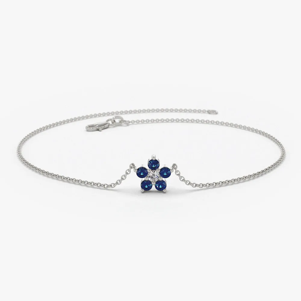 14k Sapphire and Diamond Flower Charm Bracelet