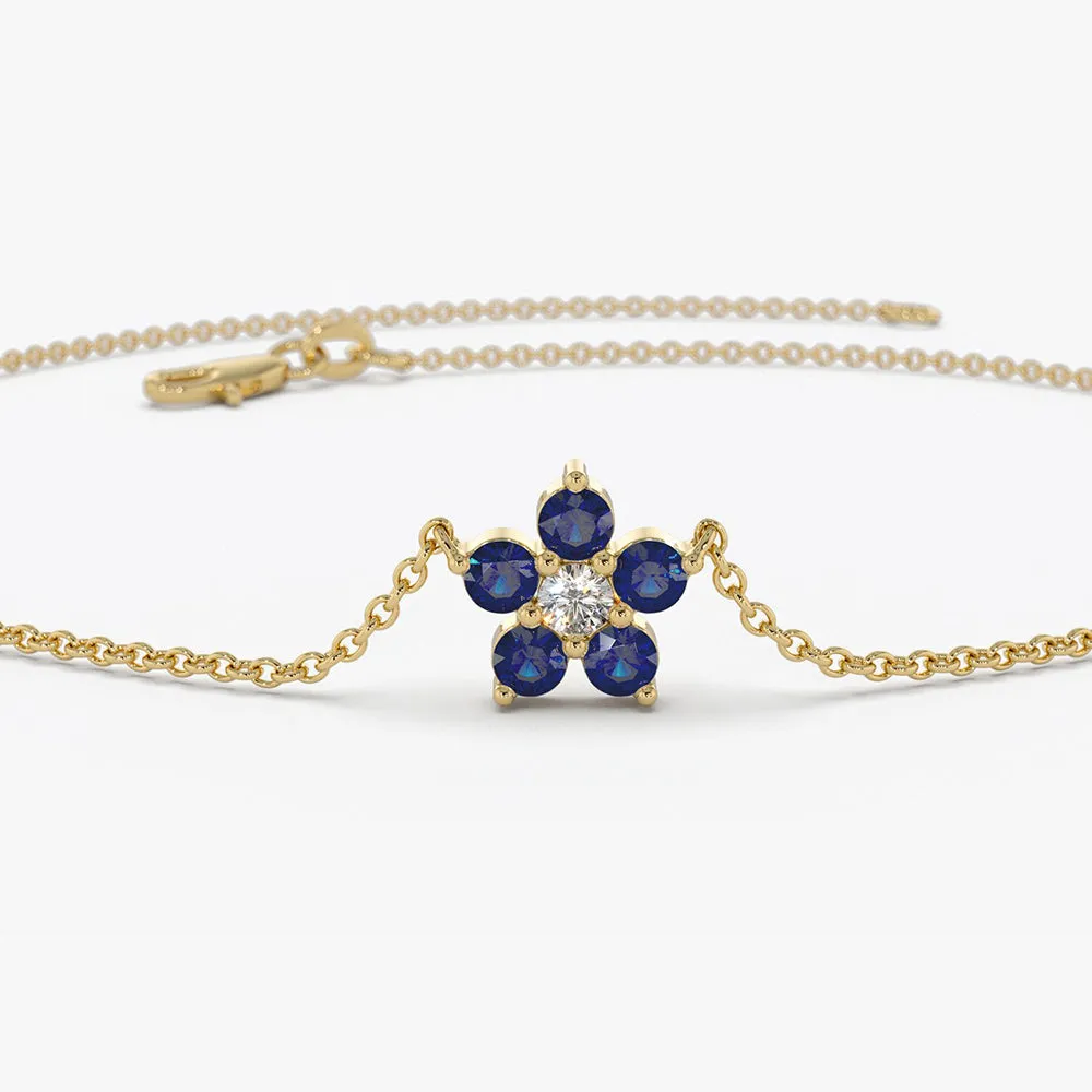 14k Sapphire and Diamond Flower Charm Bracelet