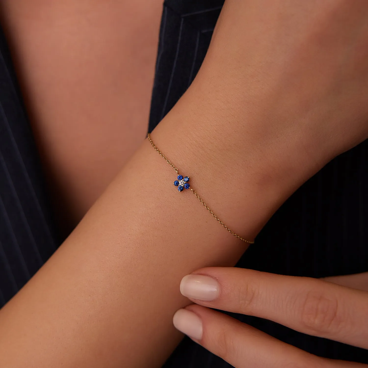 14k Sapphire and Diamond Flower Charm Bracelet