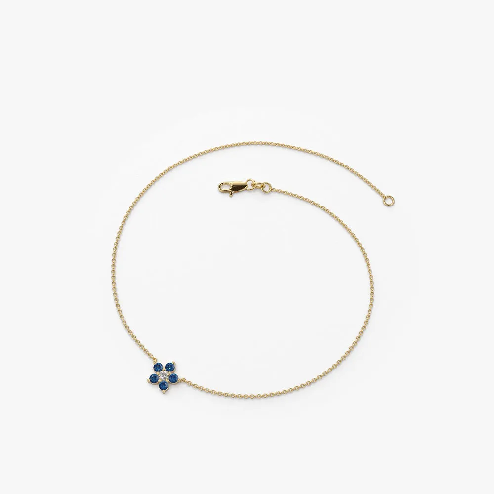14k Sapphire and Diamond Flower Charm Bracelet