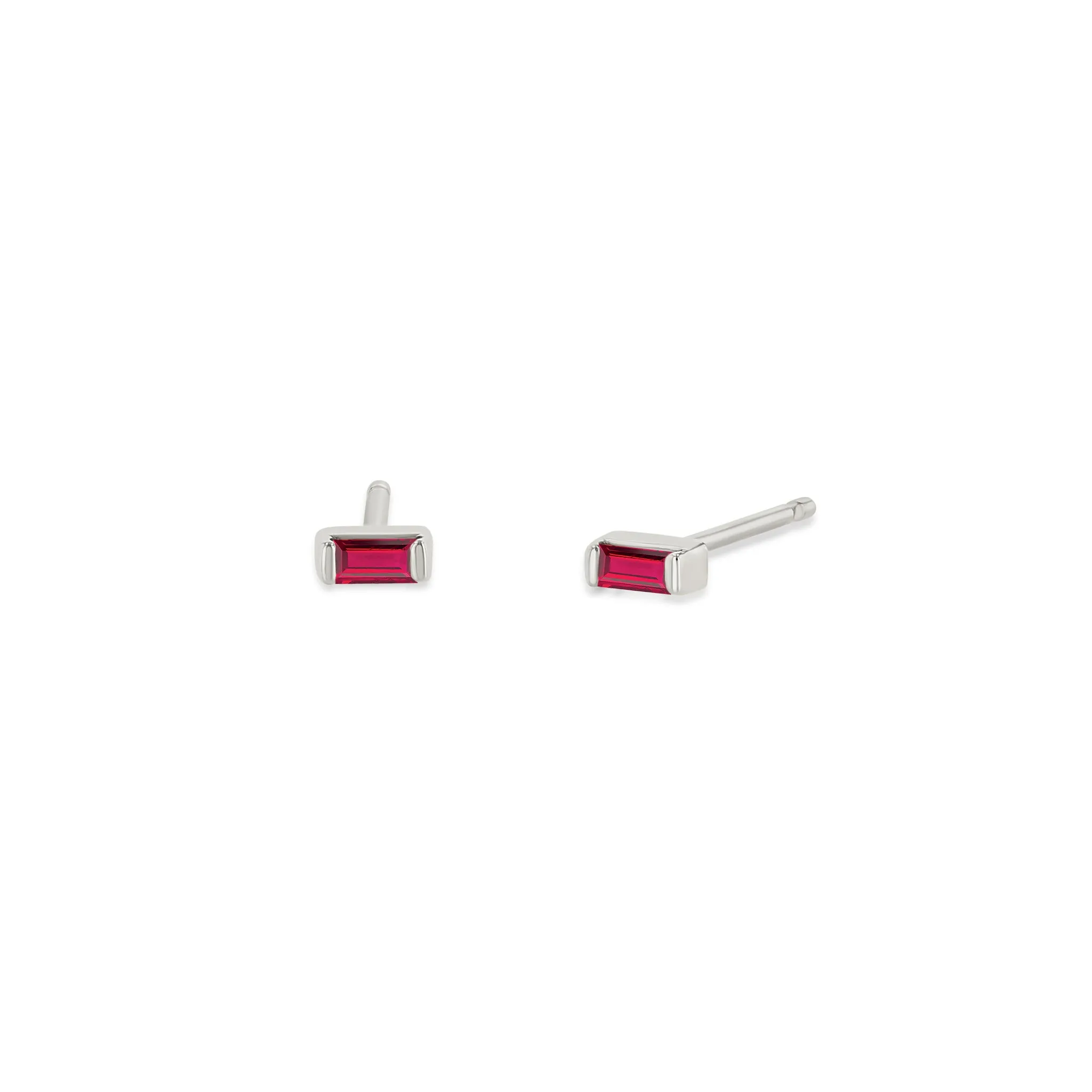 14k Small Ruby Baguette Studs