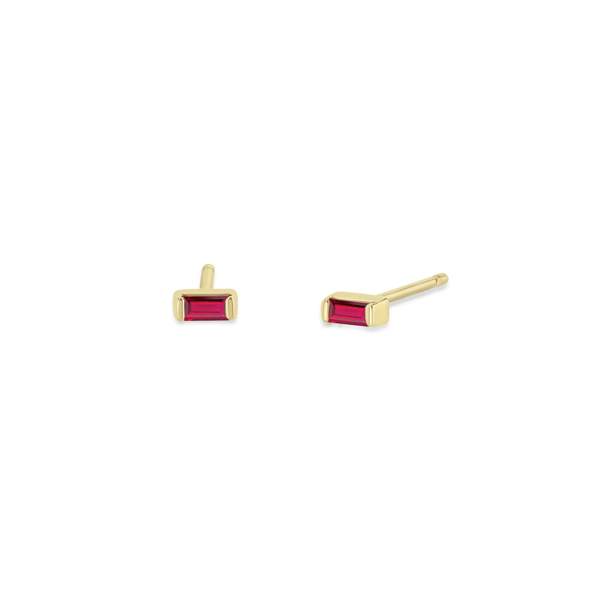 14k Small Ruby Baguette Studs