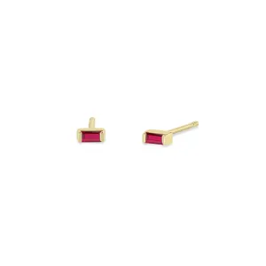 14k Small Ruby Baguette Studs