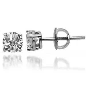 14K Solid White Gold Diamond Solitaire Stud Earrings 1.41 Ctw