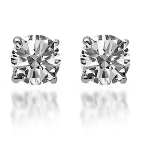 14K Solid White Gold Diamond Solitaire Stud Earrings 1.41 Ctw