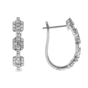 14K Three White Gold Bar Studs in White Diamond