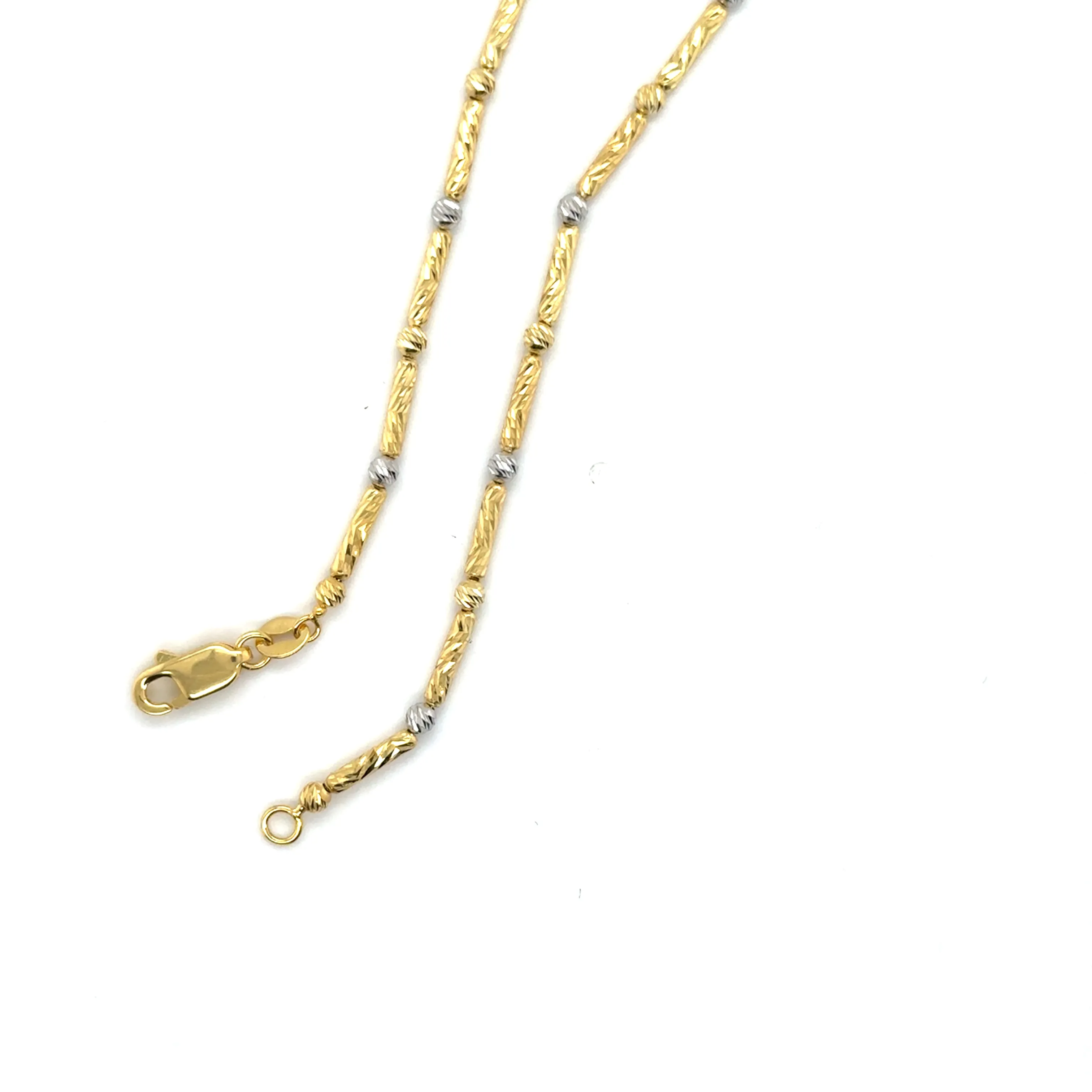 14K Two-Tone Gold Textured Bar and Bead Bracelet
