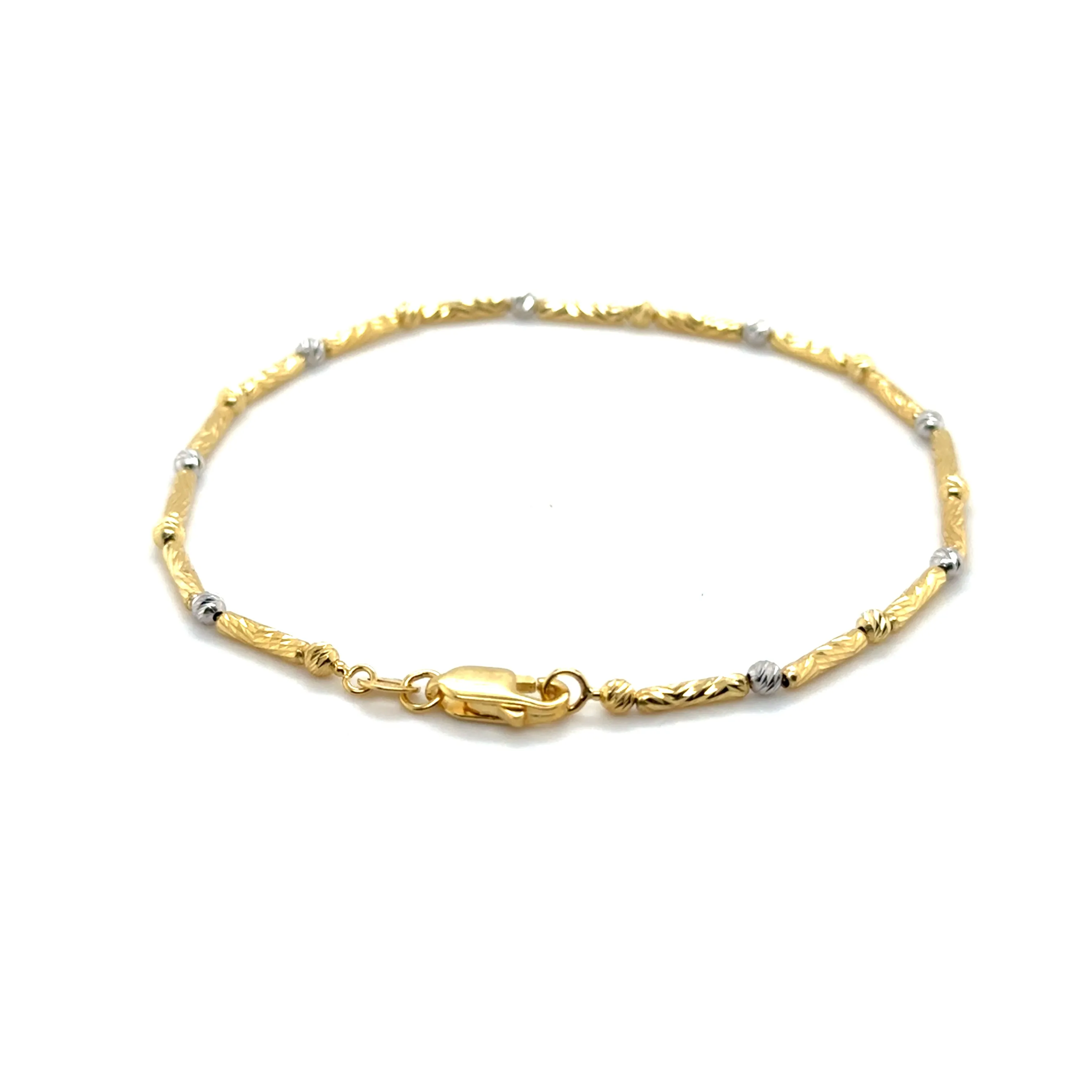 14K Two-Tone Gold Textured Bar and Bead Bracelet