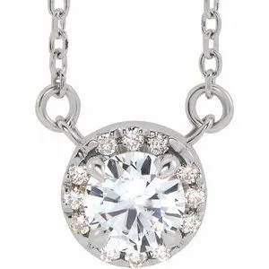 14K White 3 mm Natural White Sapphire & .03 CTW Natural Diamond 16" Necklace