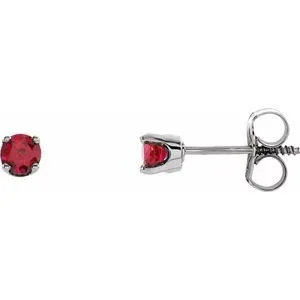 14K White 3 mm Round Imitation Ruby Youth Birthstone Earrings