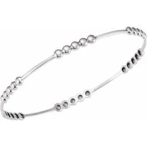 14K White 3.6 mm Beaded Bangle 7 3/4" Bracelet