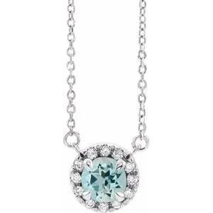 14K White 4.5 mm Natural Aquamarine & .05 CTW Natural Diamond 18" Necklace