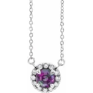 14K White 5 mm Lab-Grown Alexandrite & 1/10 CTW Natural Diamond 16" Necklace