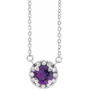 14K White 6 mm Natural Amethyst & 1/6 CTW Natural Diamond 18" Necklace