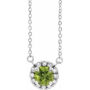 14K White 6.5 mm Natural Peridot & 1/6 CTW Natural Diamond 16" Necklace
