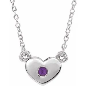14K White Amethyst Heart 16" Necklace