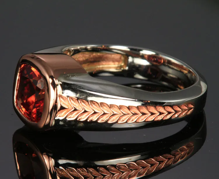 14K White and Rose Gold Men's Square Cushion Imperial Zircon Ring