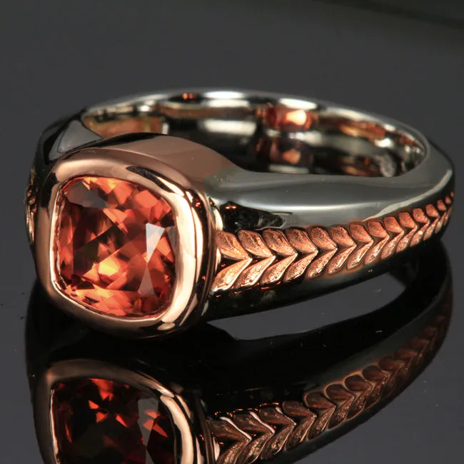 14K White and Rose Gold Men's Square Cushion Imperial Zircon Ring