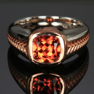 14K White and Rose Gold Men's Square Cushion Imperial Zircon Ring