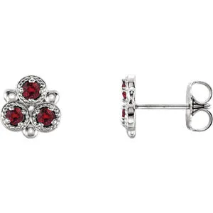14K White Chatham® Created Ruby Three-Stone Earrings