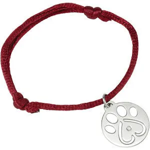 14k White Gold .02 CTW Diamond Dog Paw Red Cord 6.5-8" Bracelet