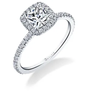14K White Gold 0.31Ct Cushion Halo Diamond Ring Setting