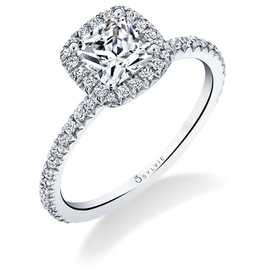 14K White Gold 0.31Ct Cushion Halo Diamond Ring Setting