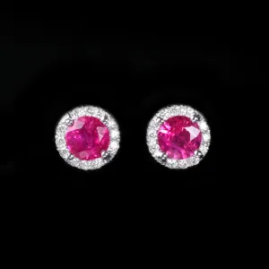 14K White Gold 0.59 CTW Ruby and Diamond Stud Earrings
