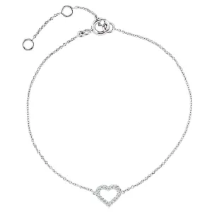 14k White Gold .06 CTW Diamond Heart 7" Bracelet