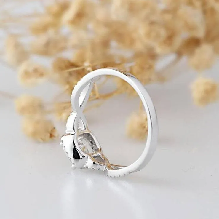 14k White Gold 1.0 Ct Cushion Cut Diamond Halo Twist Band Engagement Ring