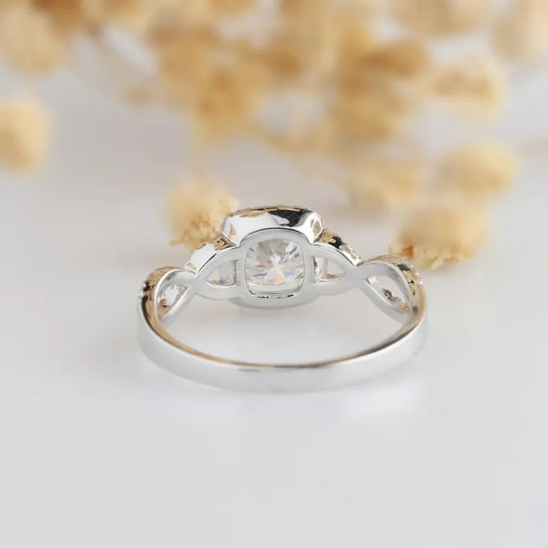 14k White Gold 1.0 Ct Cushion Cut Diamond Halo Twist Band Engagement Ring