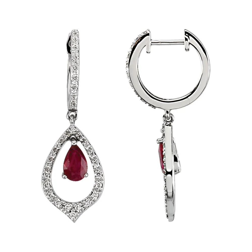 14k White Gold 1/4 CTW Diamond & Ruby Earrings