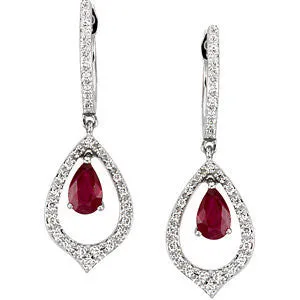 14k White Gold 1/4 CTW Diamond & Ruby Earrings