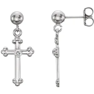 14k White Gold 14x9mm Diamond Cross Dangle Earrings